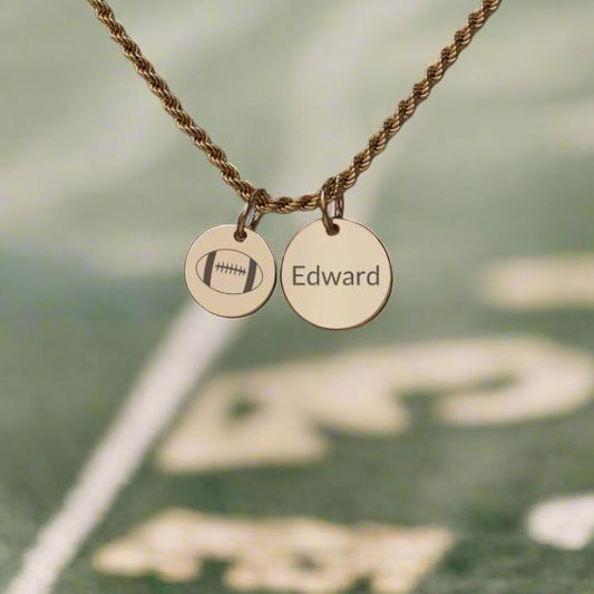 Football - Personalized Gold Two Charm Football Necklace