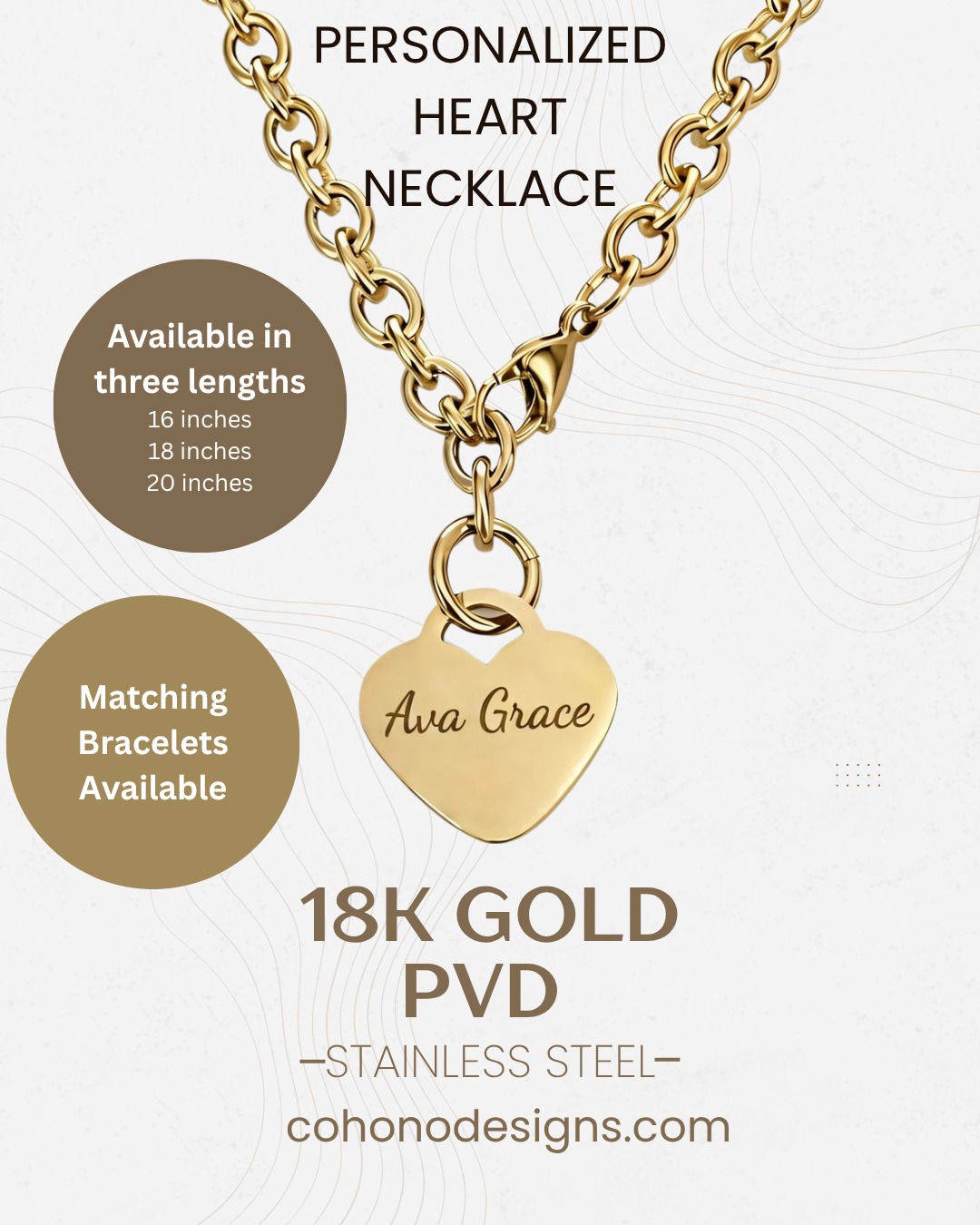 Personalized 18K Gold PVD Stainless Steel Heart Necklace