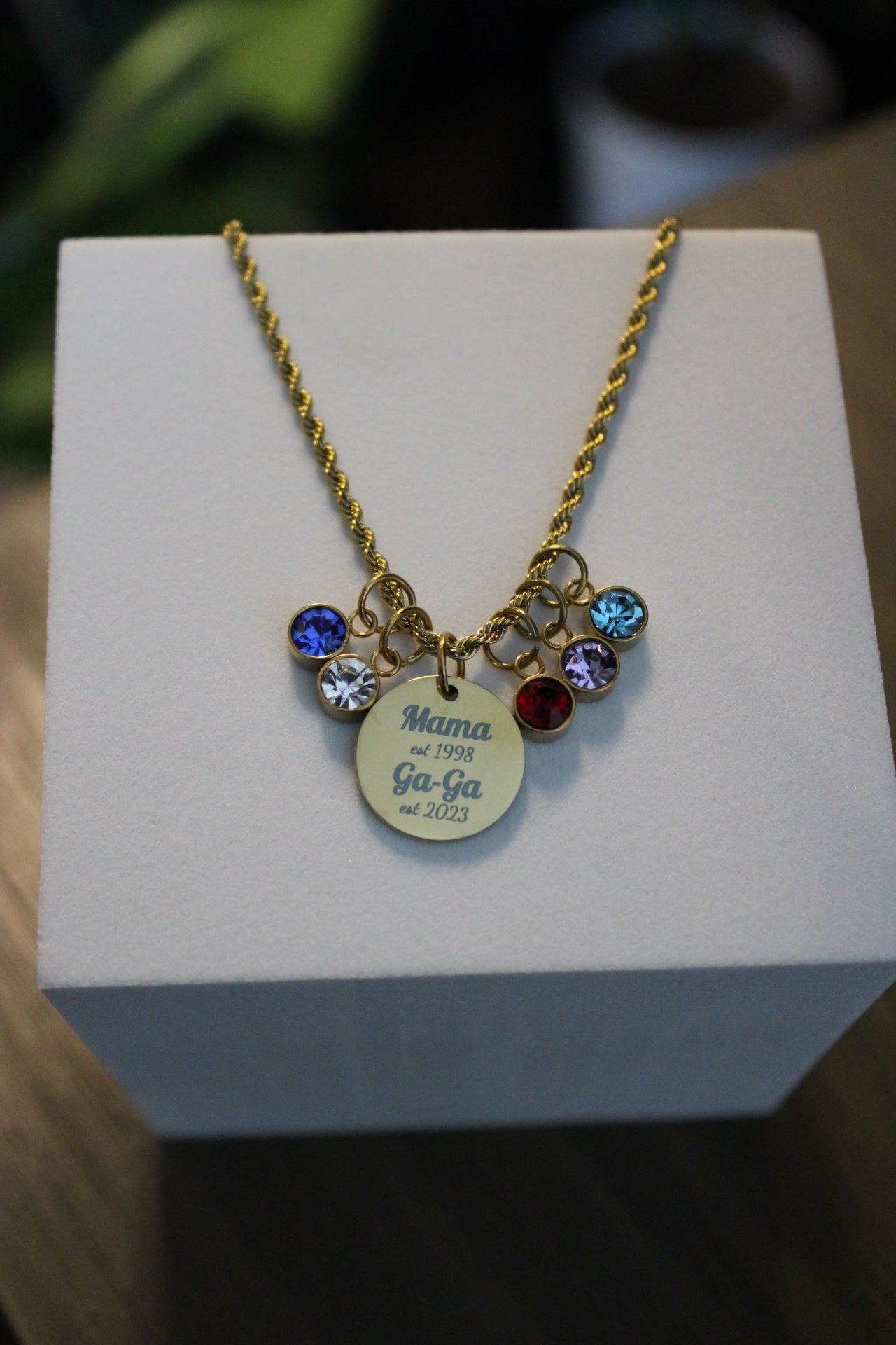 Personalized Year Established Mom & Grandma Birthstone Necklace