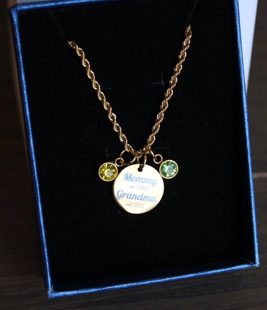 Personalized Year Established Mom & Grandma Birthstone Necklace