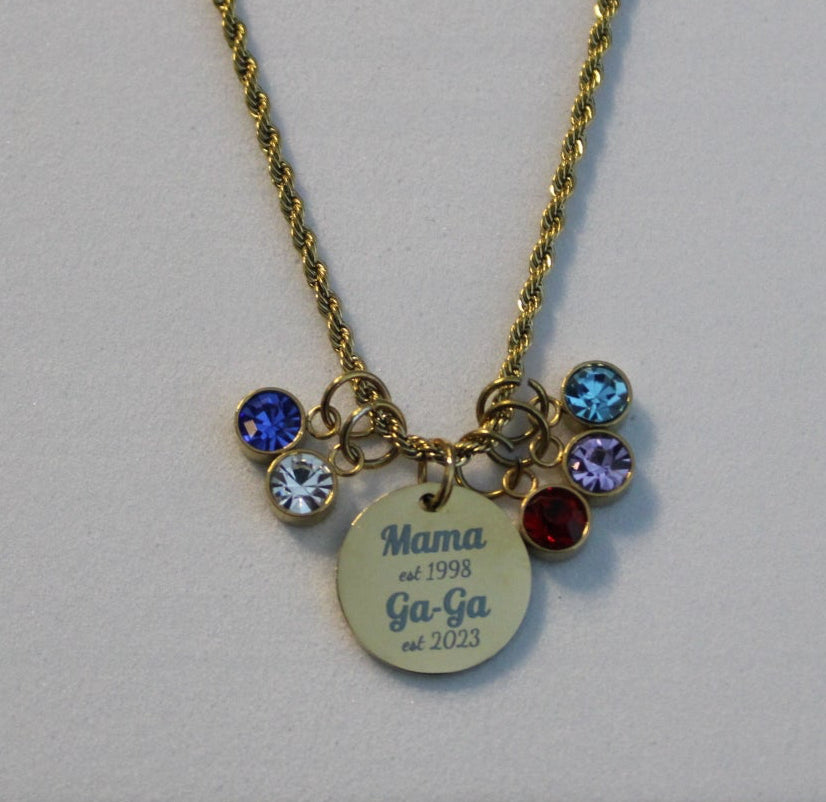Personalized Year Established Mom & Grandma Birthstone Necklace