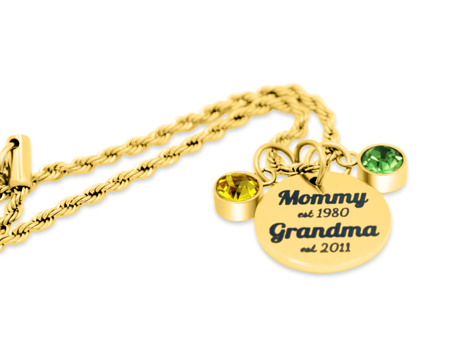 Personalized Year Established Mom & Grandma Birthstone Necklace
