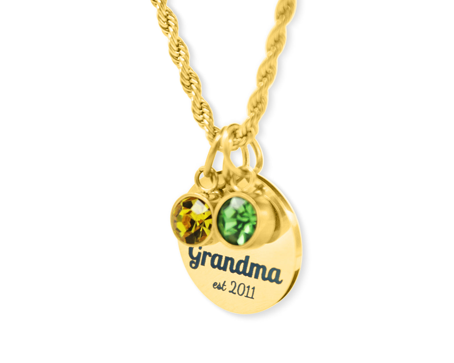 Personalized Year Established Mom & Grandma Birthstone Necklace