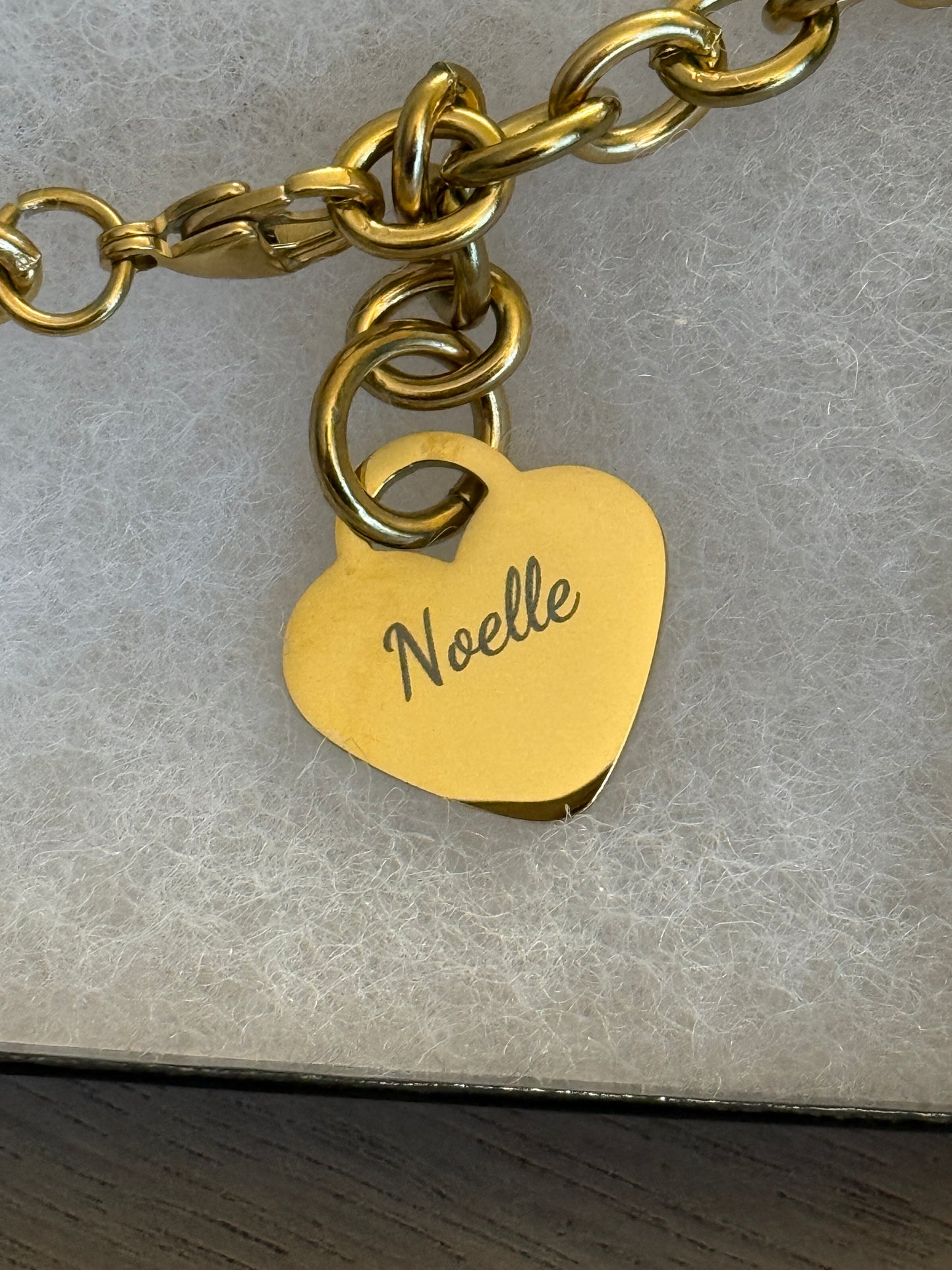 18K Gold PVD Personalized Stainless Steel Heart Bracelet — 7", 8", or 9"