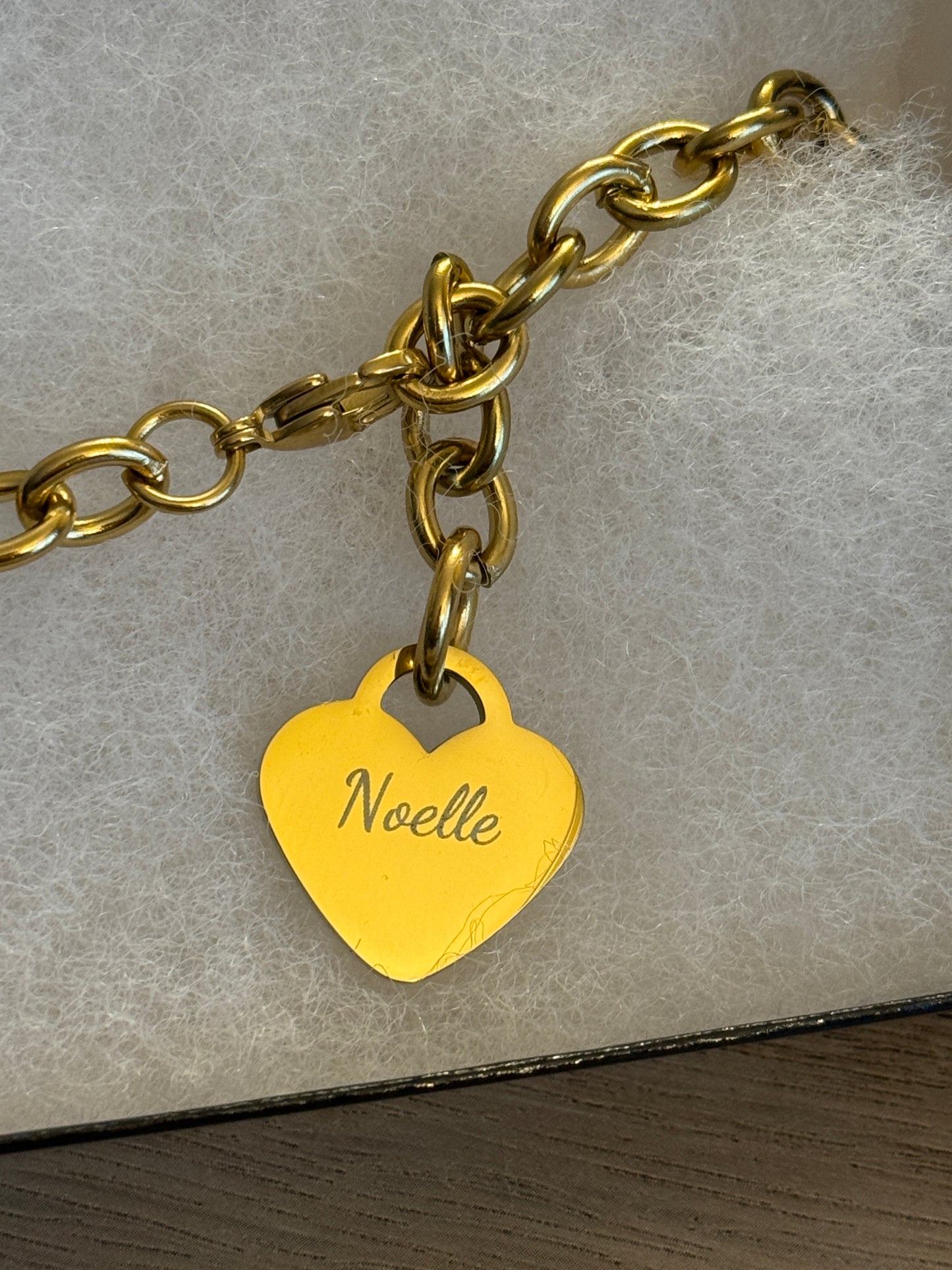 18K Gold PVD Personalized Stainless Steel Heart Bracelet — 7", 8", or 9"