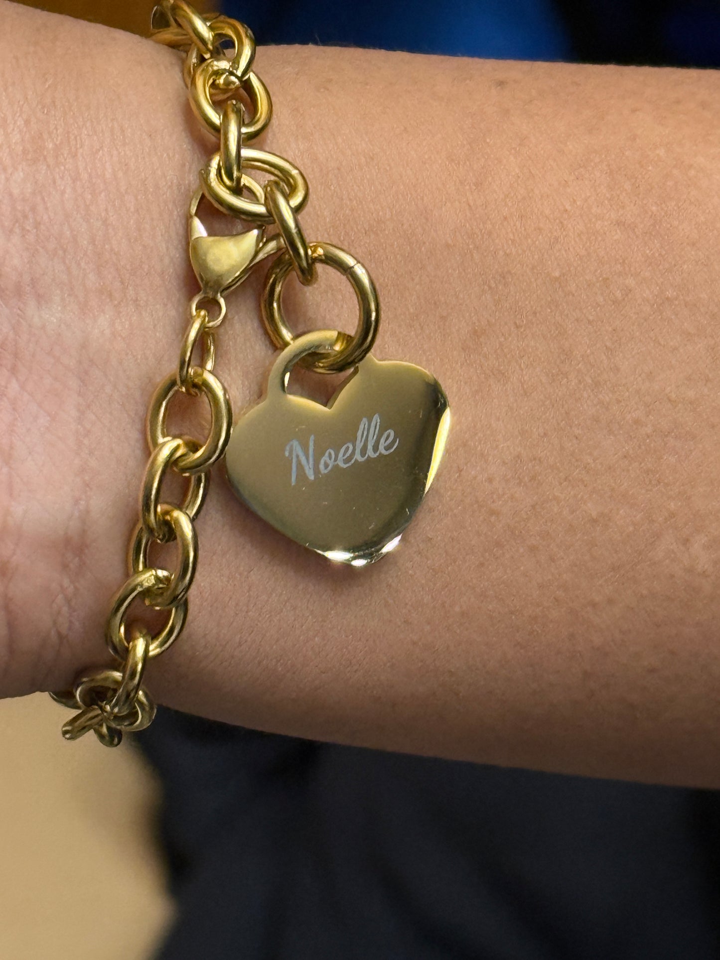 18K Gold PVD Personalized Stainless Steel Heart Bracelet — 7", 8", or 9"