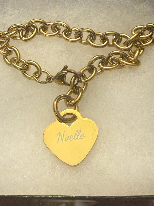 18K Gold PVD Personalized Stainless Steel Heart Bracelet — 7", 8", or 9"