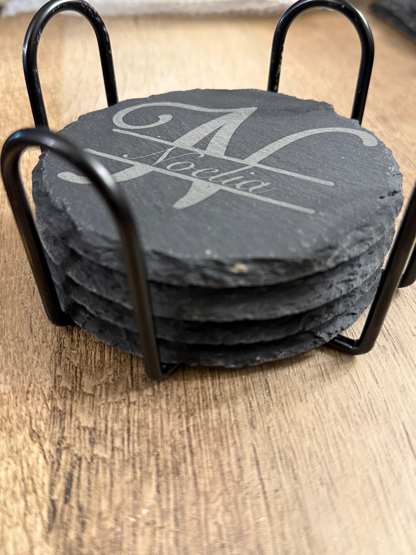 Personalized Slate Monogram Coaster Set (Set of 4) with Holder
