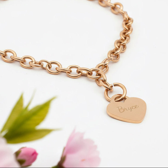 Personalized 18K Rose Gold PVD Stainless Steel Heart Bracelet