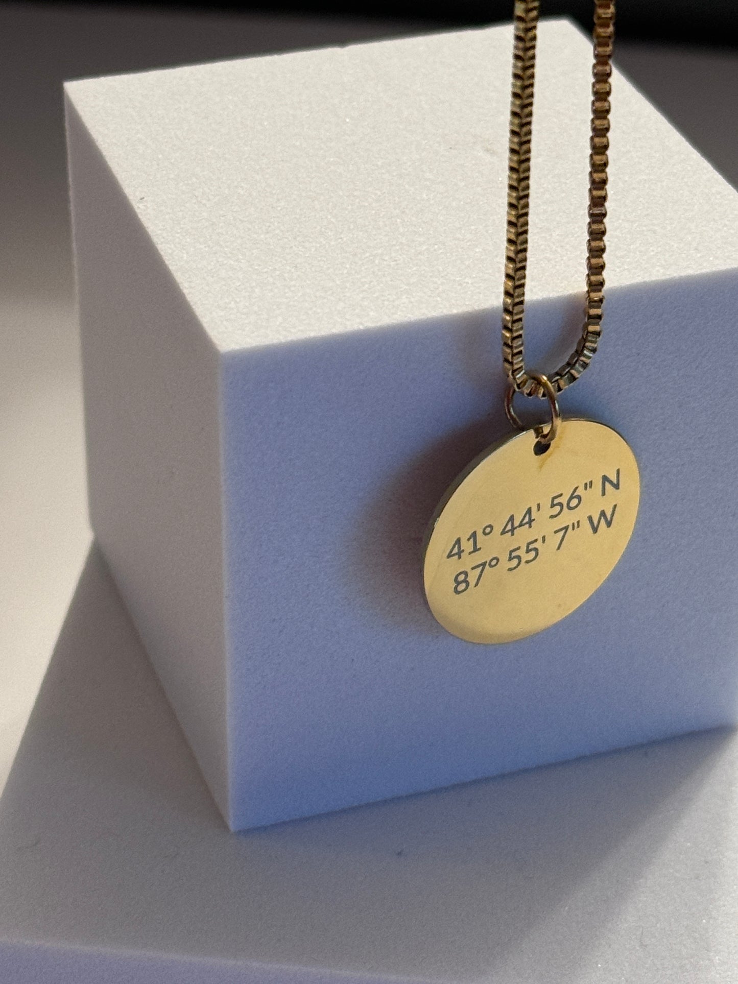 Personalized Location Box Chain Coin Necklace