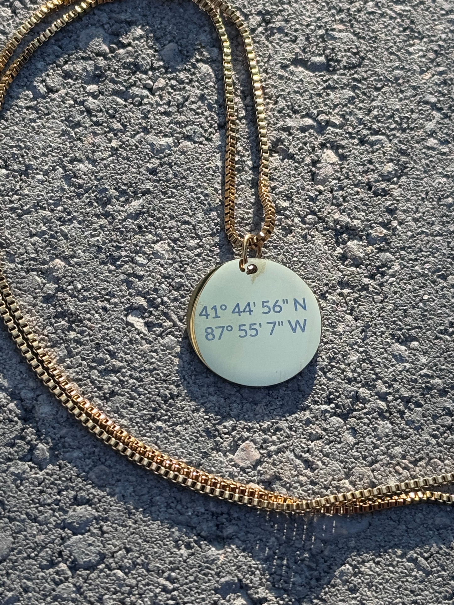 Personalized Location Box Chain Coin Necklace