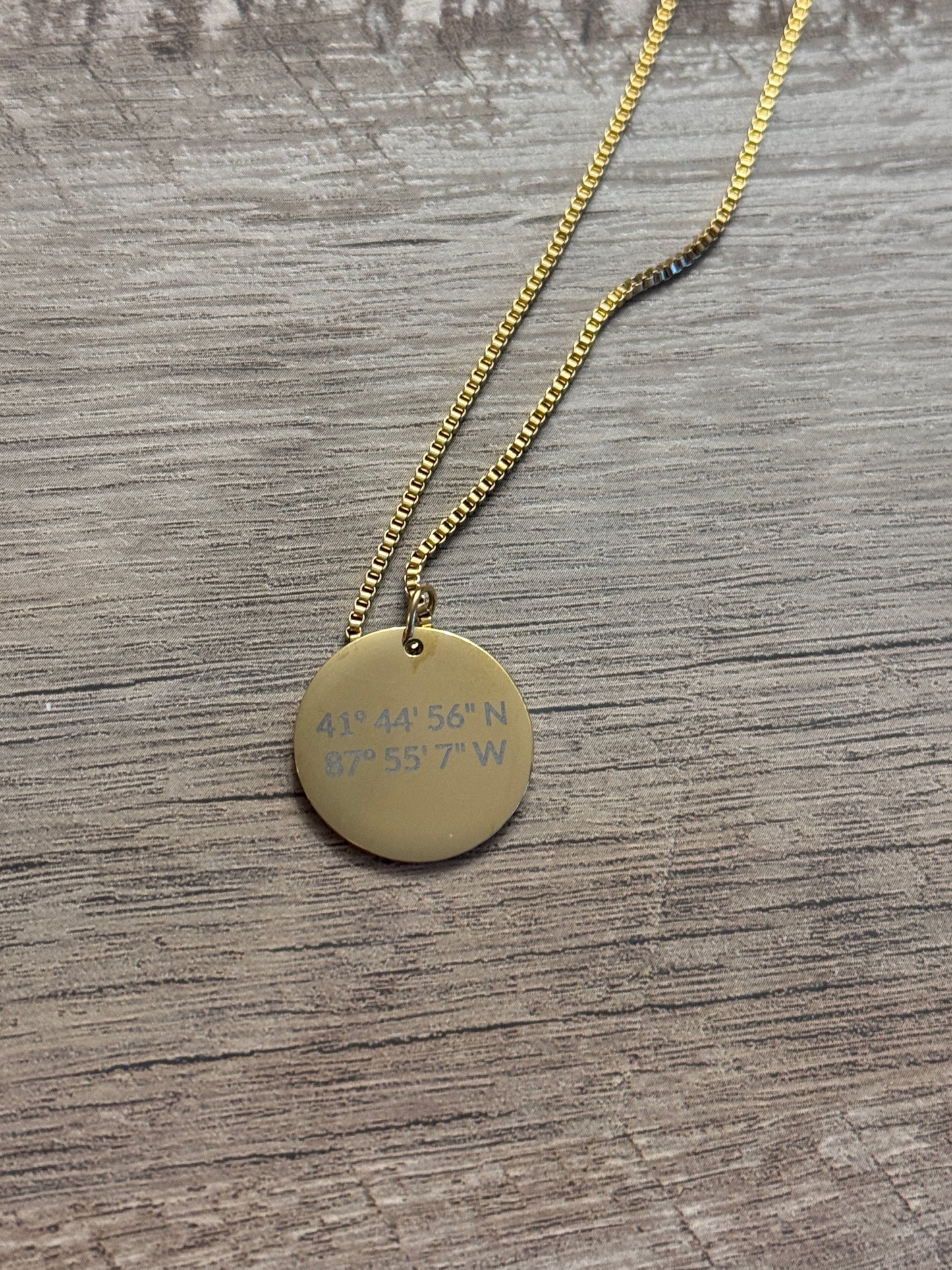 Personalized Location Box Chain Coin Necklace