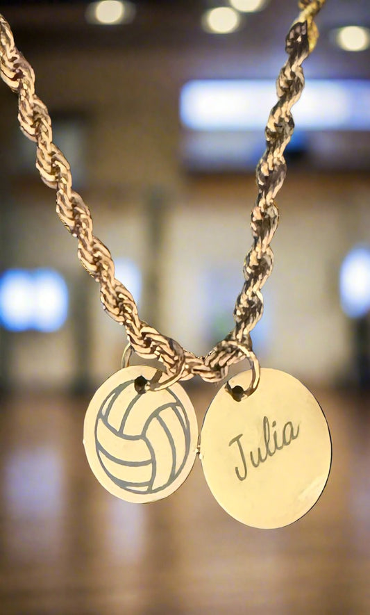 Volleyball - Personalized Gold Two Charm Volleyball Necklace