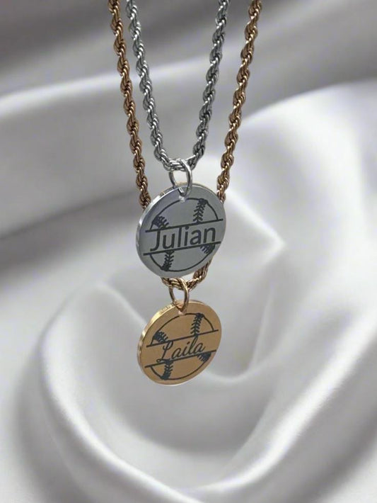 Softball - Personalized 5/8" Pendant Softball Necklace