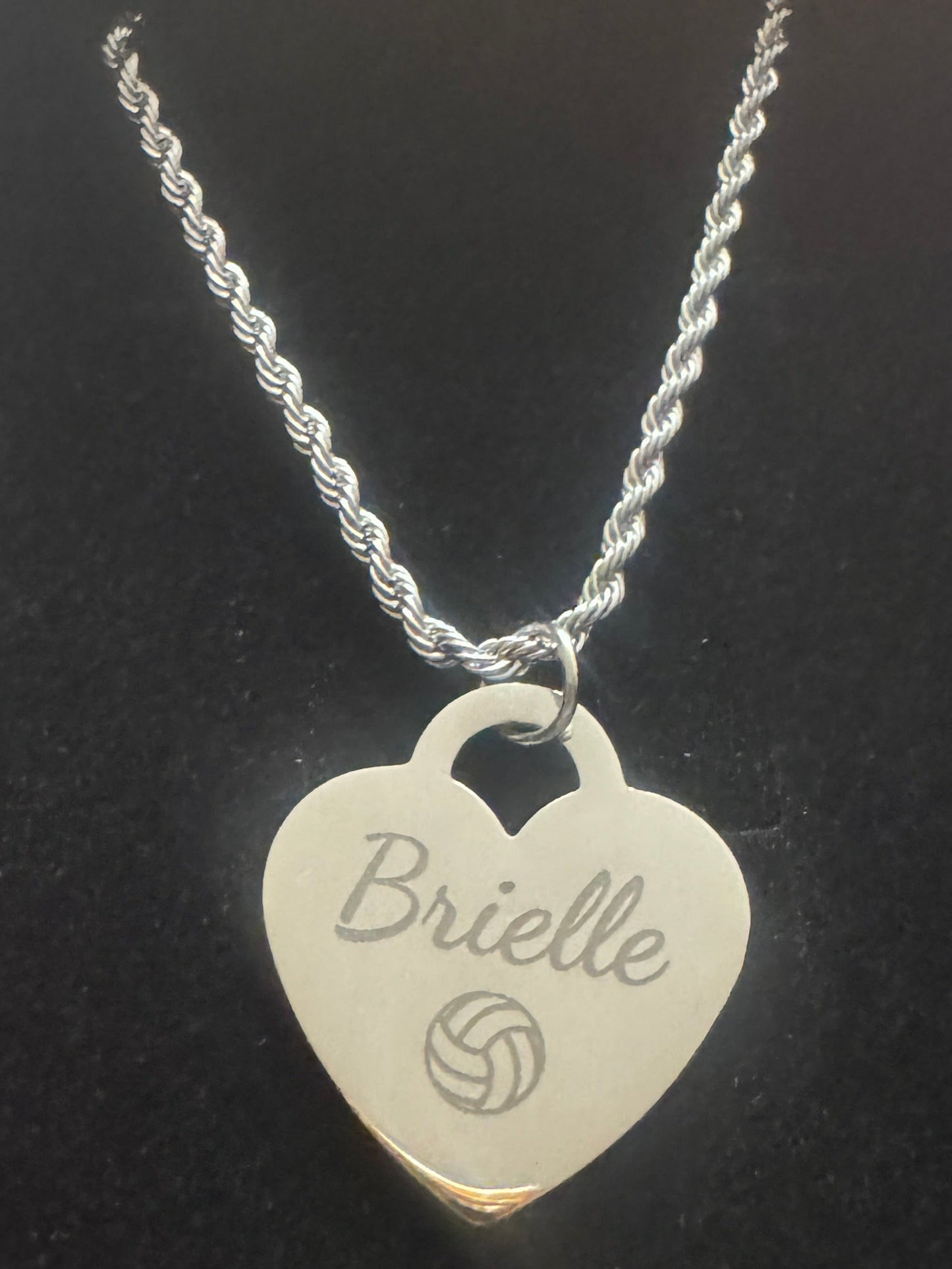 Volleyball - Personalized Silver Rope Heart Volleyball Chain Necklace