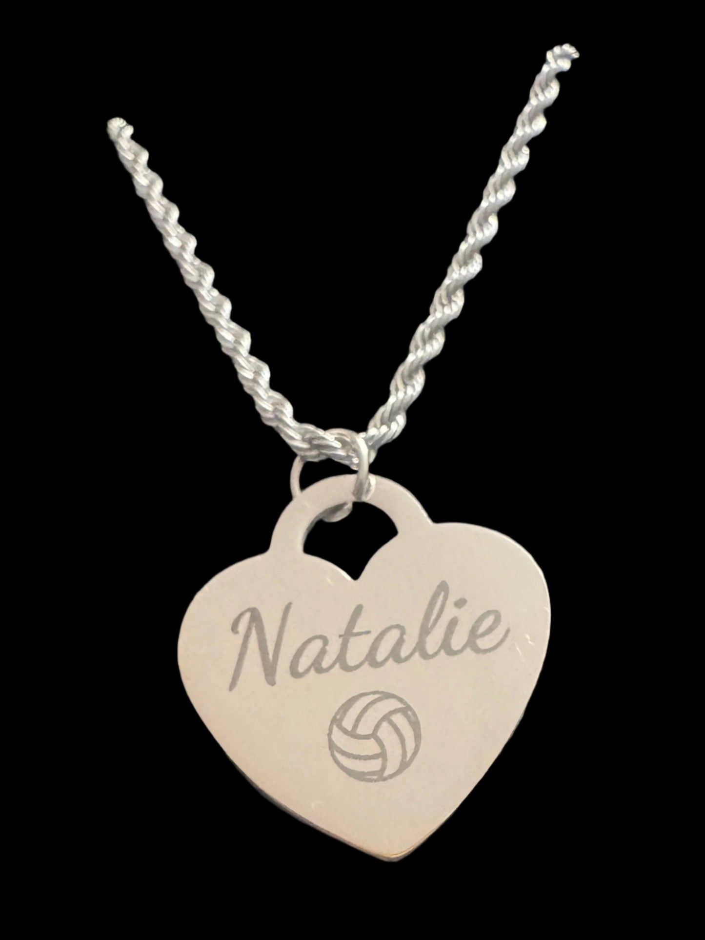 Volleyball - Personalized Silver Rope Heart Volleyball Chain Necklace