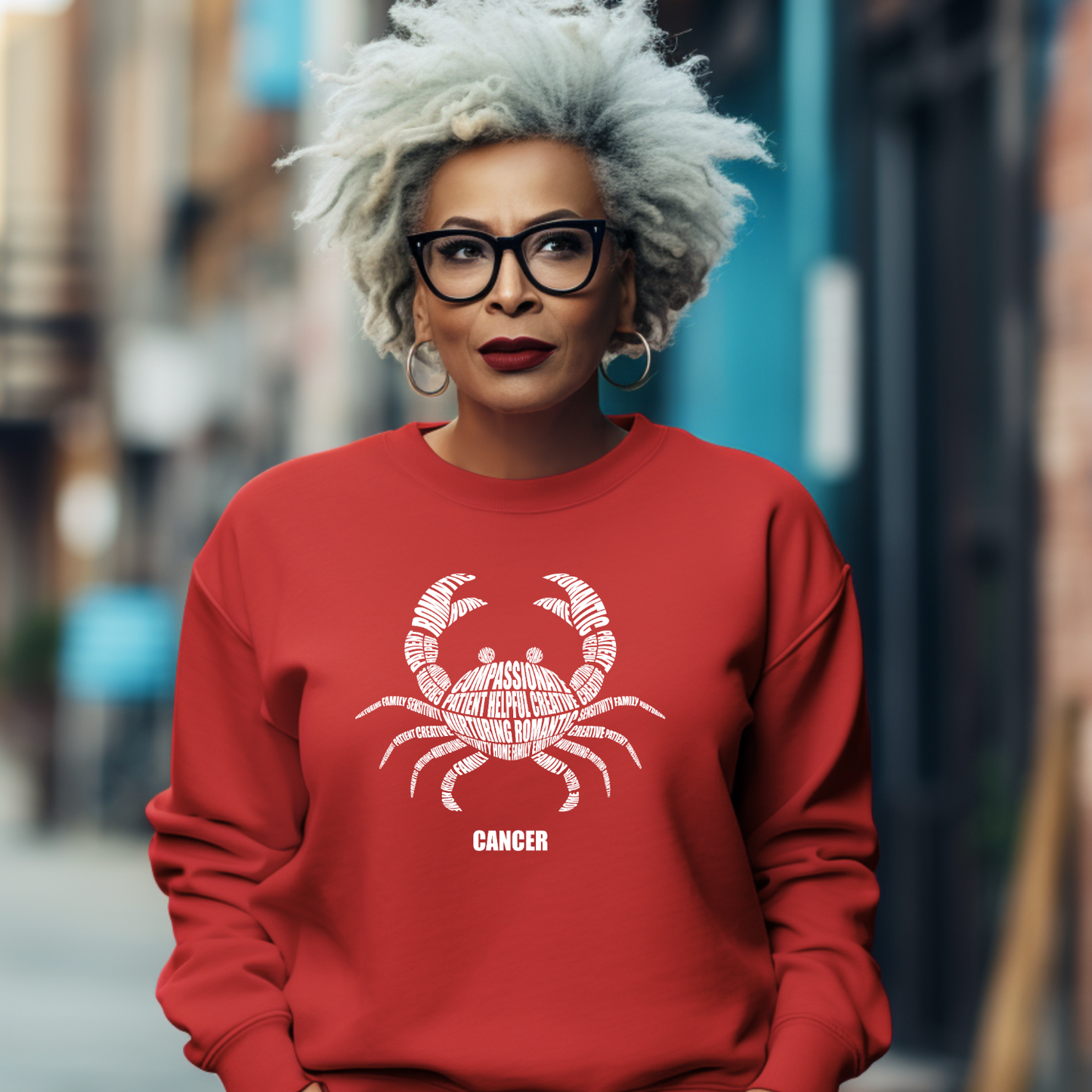 Zodiac Characteristics Crewneck Sweatshirt — Red with White Design
