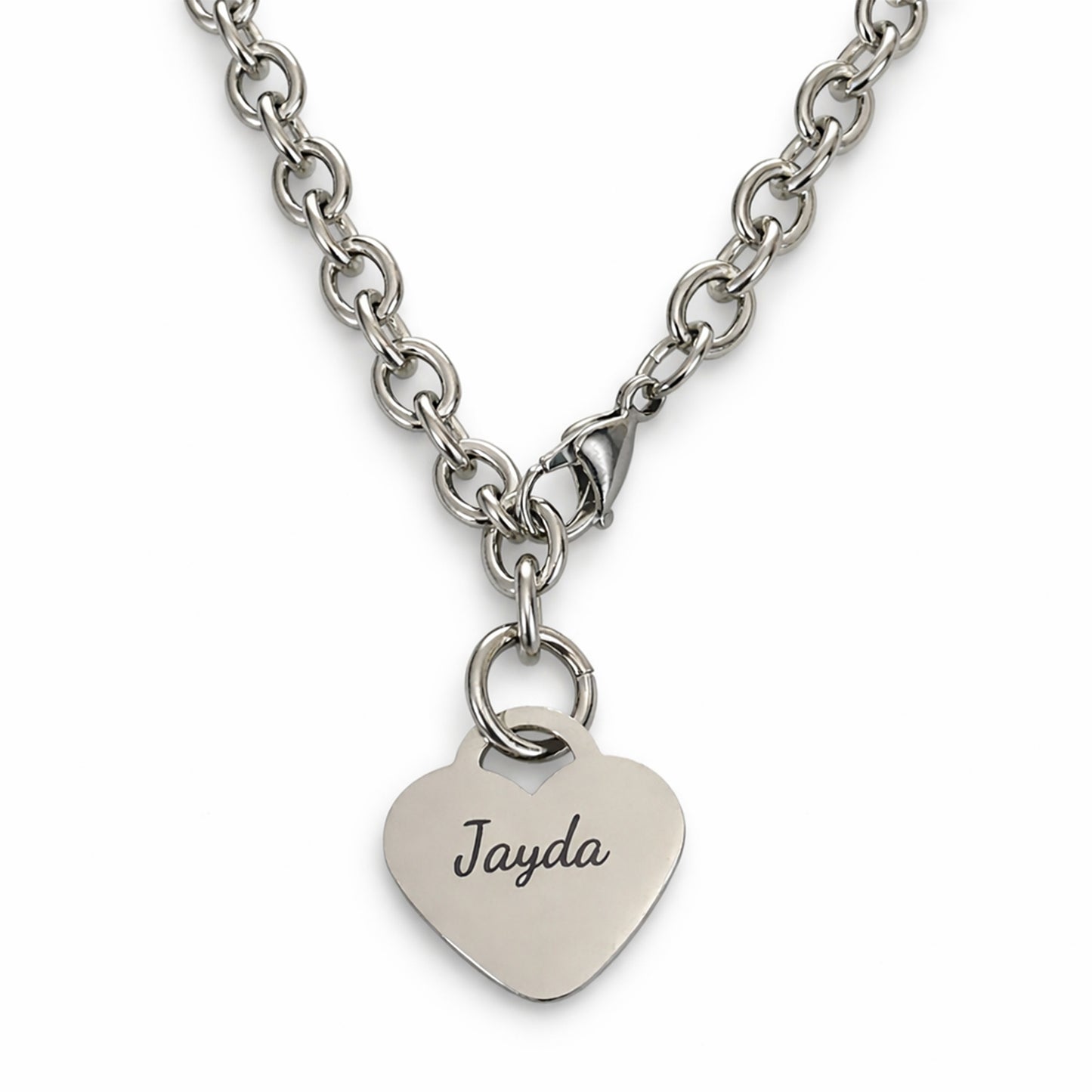 Personalized Stainless Steel Heart Necklace - 16, 18, and 20 inch lengths available