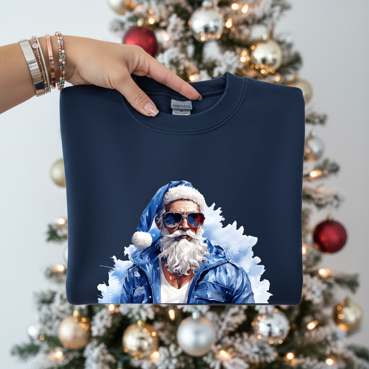 Cool Blue Santa Crew Neck Sweatshirt