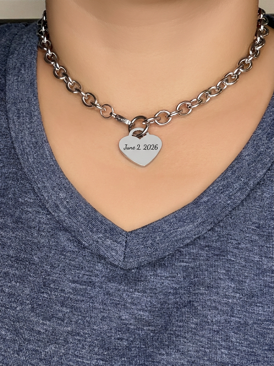 Personalized Stainless Steel Heart Necklace - 16, 18, and 20 inch lengths available