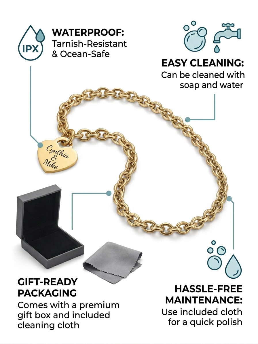Personalized 18K Gold PVD Stainless Steel Heart Necklace