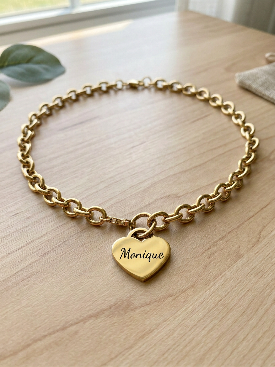 Personalized 18K Gold PVD Stainless Steel Heart Necklace