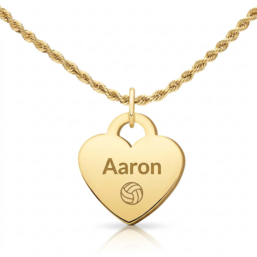 Personalized Heart Volleyball Rope Chain Necklace | Gold & Silver Stainless Steel