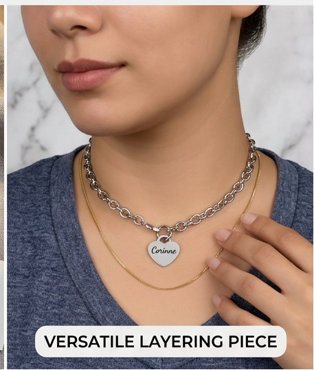 Personalized Stainless Steel Heart Necklace - 16, 18, and 20 inch lengths available