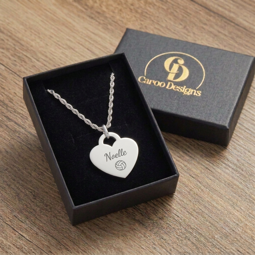 Personalized Heart Volleyball Rope Chain Necklace | Gold & Silver Stainless Steel