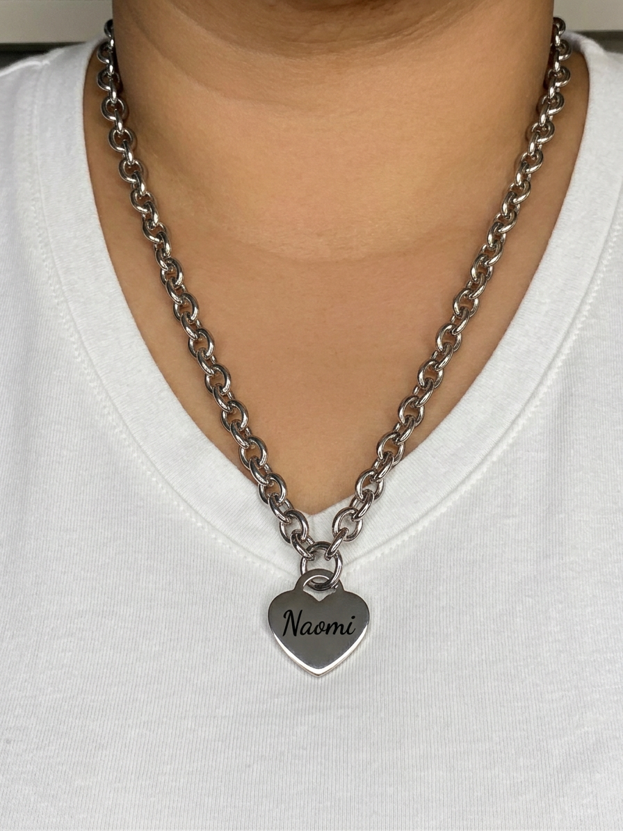 Personalized Stainless Steel Heart Necklace - 16, 18, and 20 inch lengths available