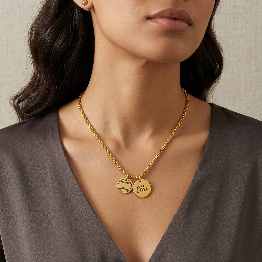 Personalized Softball Necklace | Stainless Steel & 18K Gold PVD