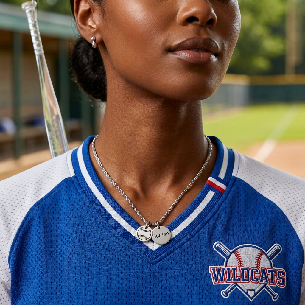 Personalized Softball Necklace | Stainless Steel & 18K Gold PVD