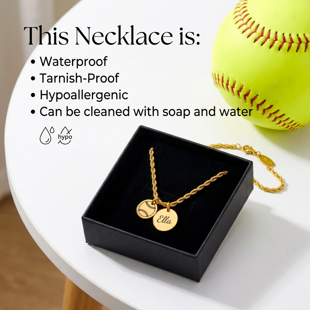 Personalized Softball Necklace | Stainless Steel & 18K Gold PVD