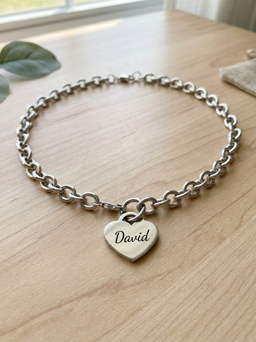 Personalized Stainless Steel Heart Necklace - 16, 18, and 20 inch lengths available