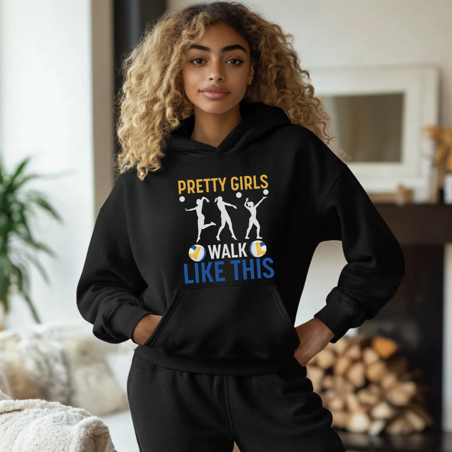 Pretty Girls Walk Like This Volleyball Hoodie (Sizes S - 5X)