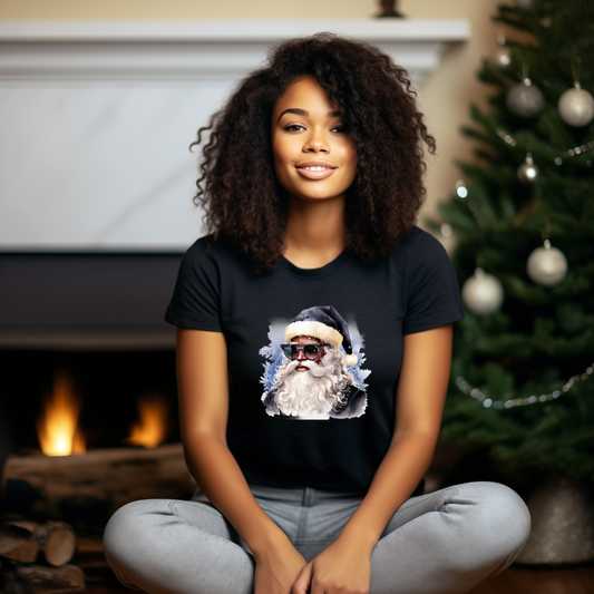 Blue Hat Sunglasses Black Santa Unisex T-Shirt