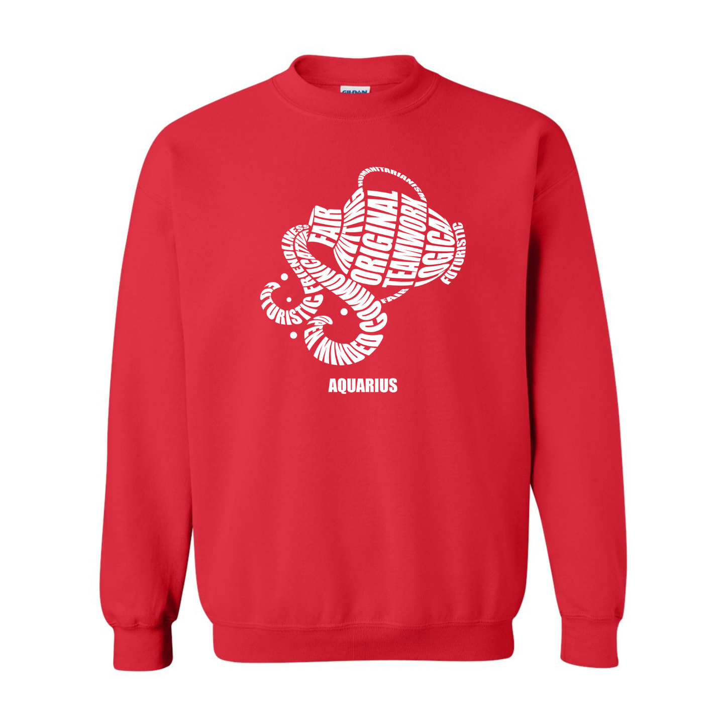 Zodiac Characteristics Crewneck Sweatshirt — Red with White Design