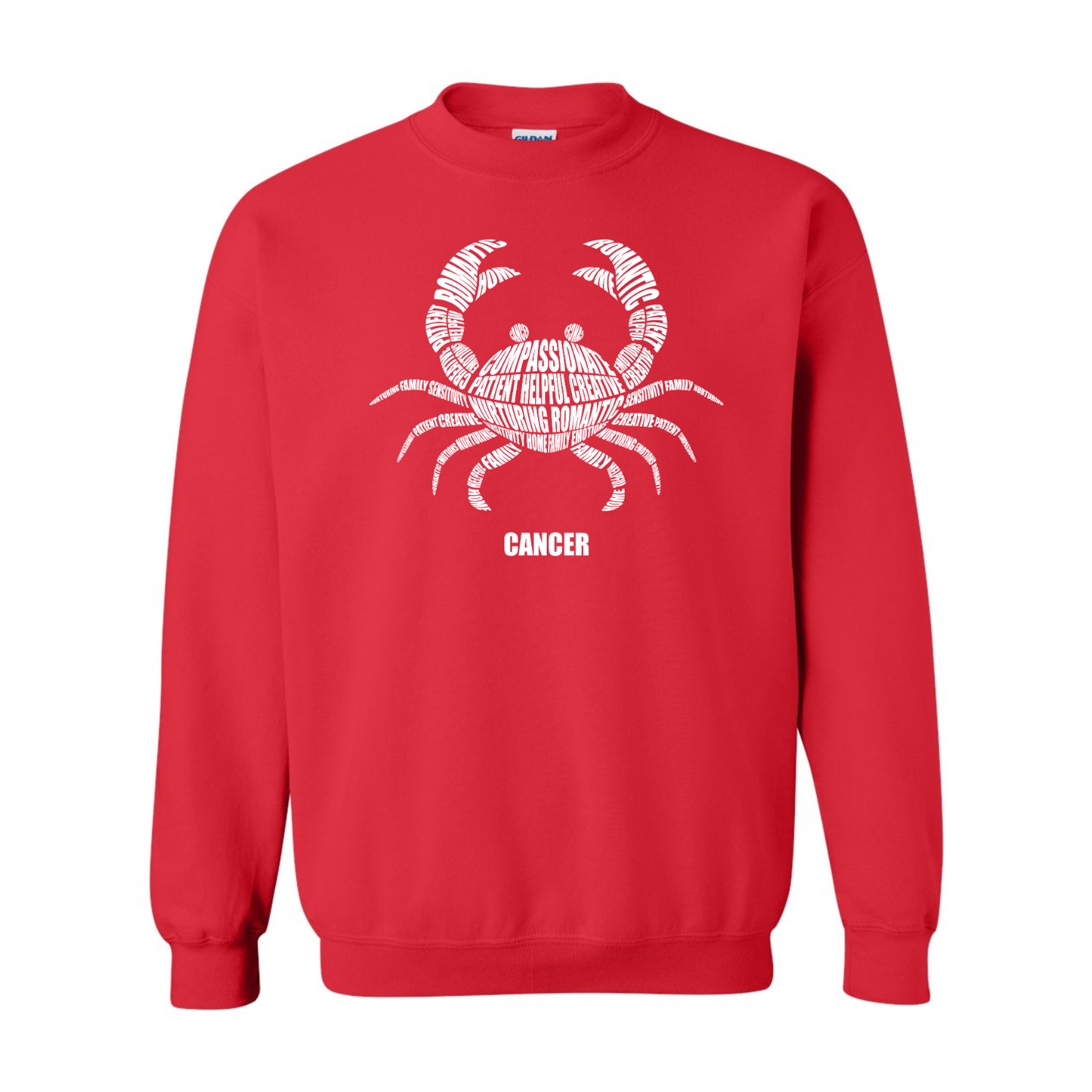 Zodiac Characteristics Crewneck Sweatshirt — Red with White Design