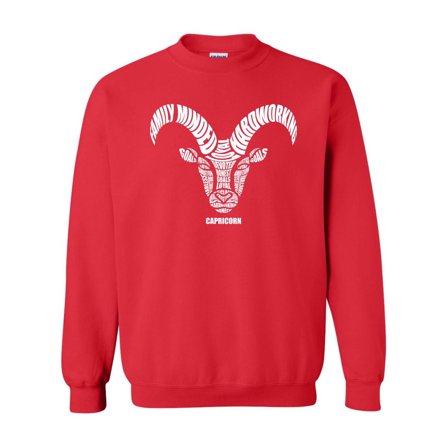 Zodiac Characteristics Crewneck Sweatshirt — Red with White Design