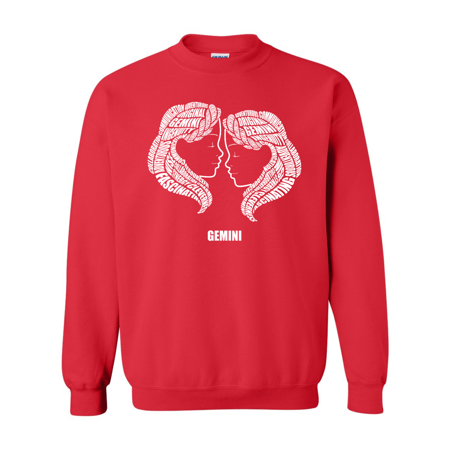 Zodiac Characteristics Crewneck Sweatshirt — Red with White Design