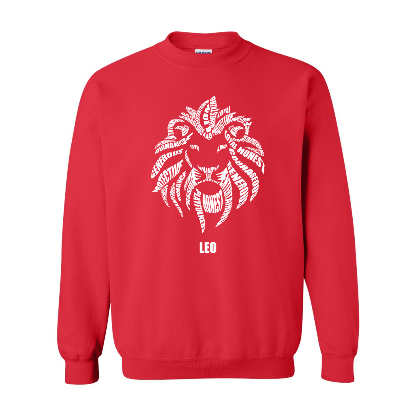 Zodiac Characteristics Crewneck Sweatshirt — Red with White Design