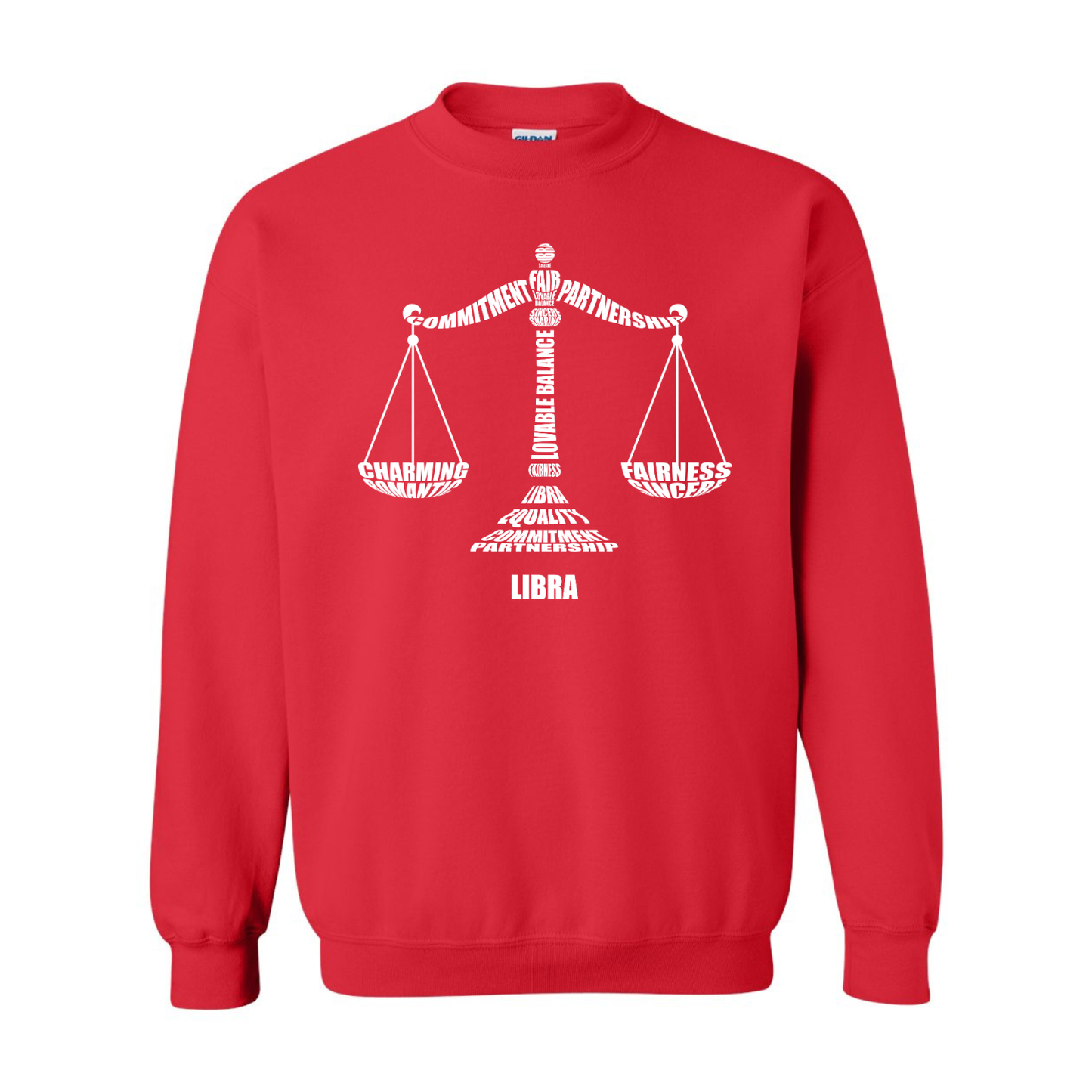 Zodiac Characteristics Crewneck Sweatshirt — Red with White Design