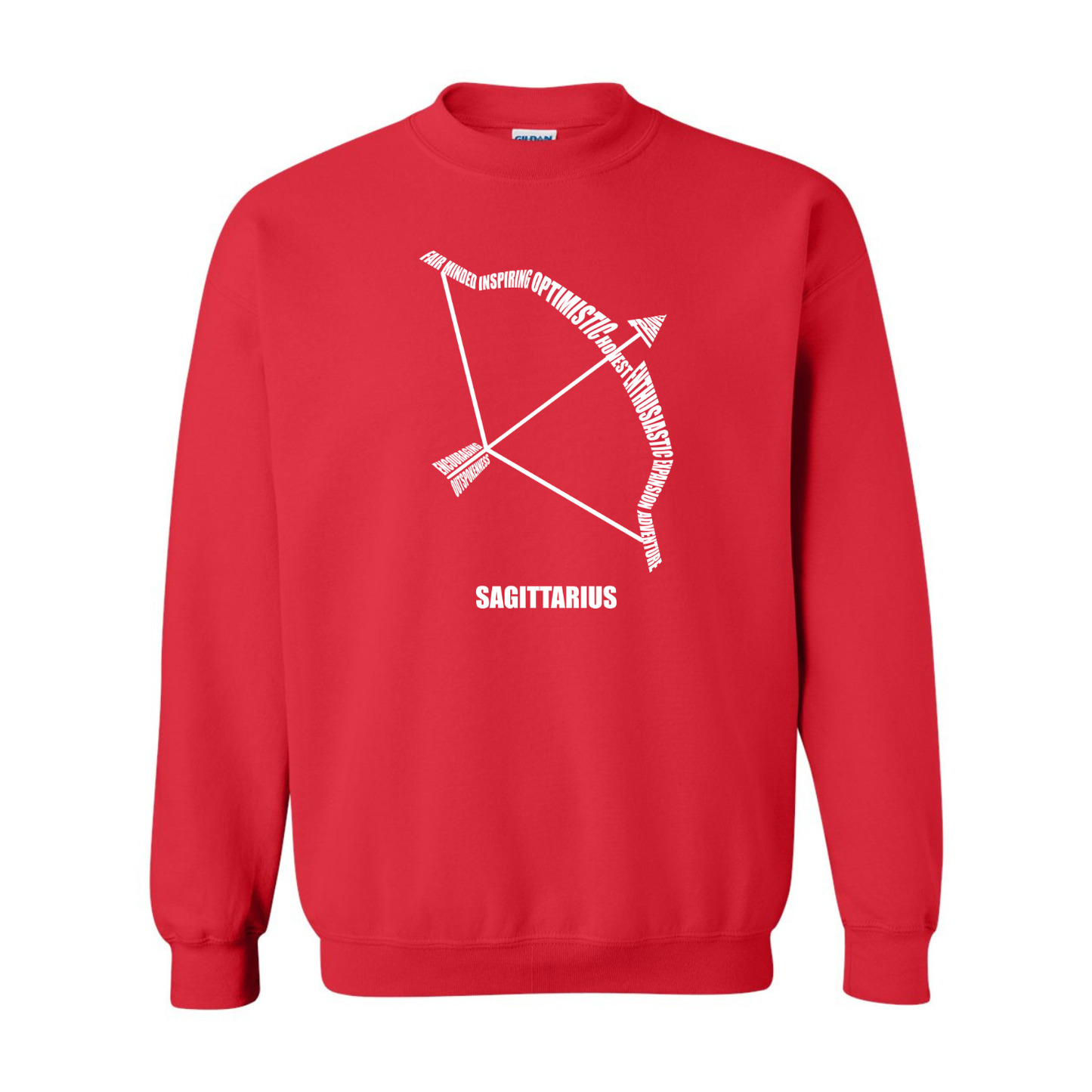 Zodiac Characteristics Crewneck Sweatshirt — Red with White Design