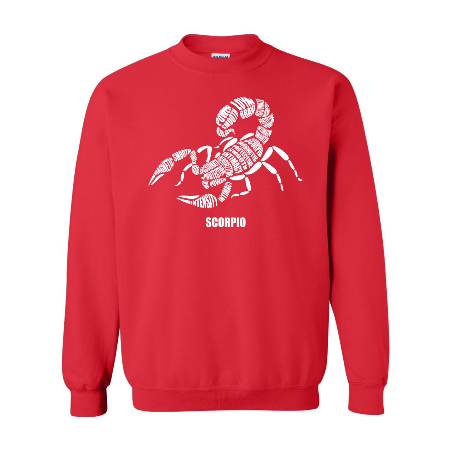 Zodiac Characteristics Crewneck Sweatshirt — Red with White Design