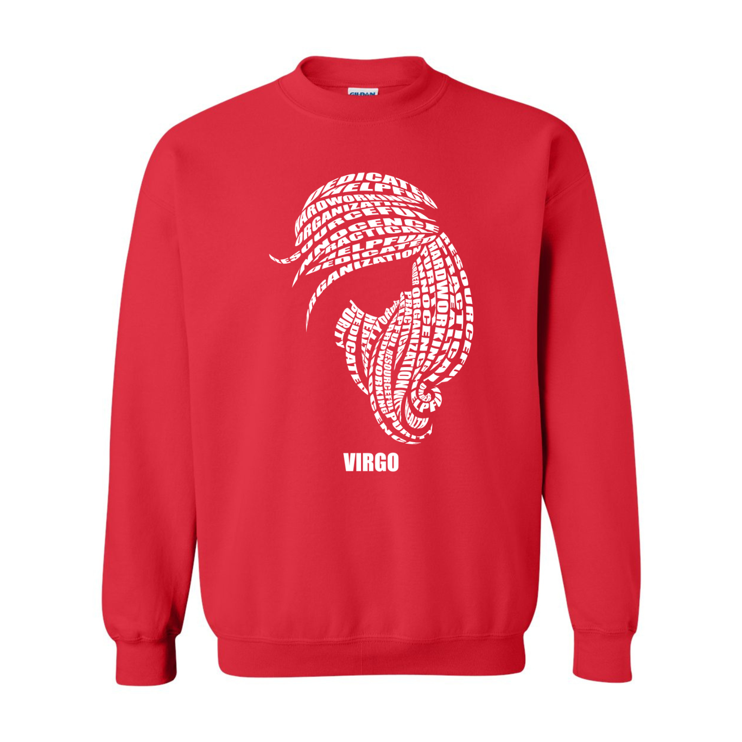 Zodiac Characteristics Crewneck Sweatshirt — Red with White Design