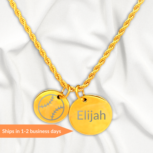 Baseball - Personalized Gold Two Charm Baseball Necklace