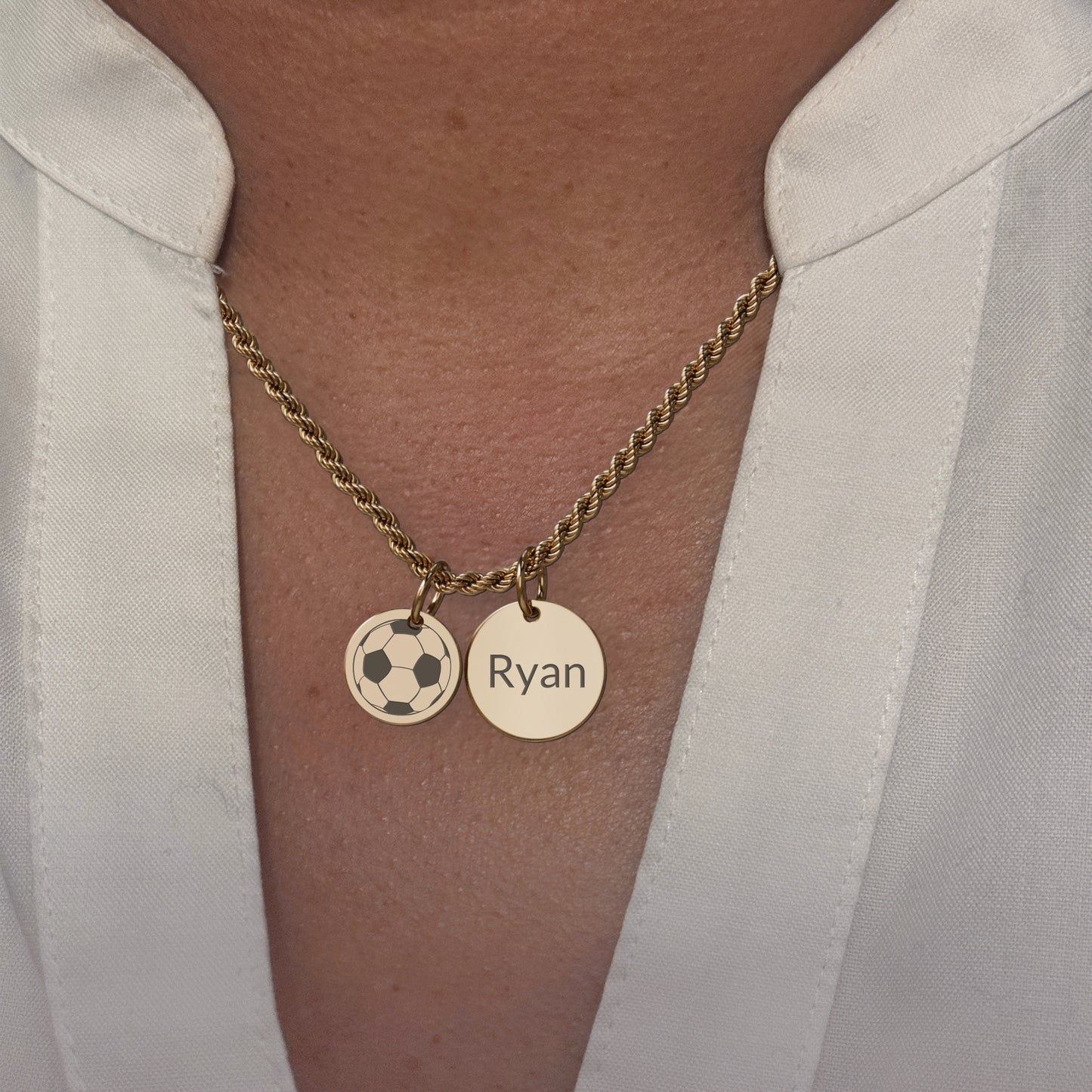 Soccer - Personalized Gold Two Charm Soccer Necklace