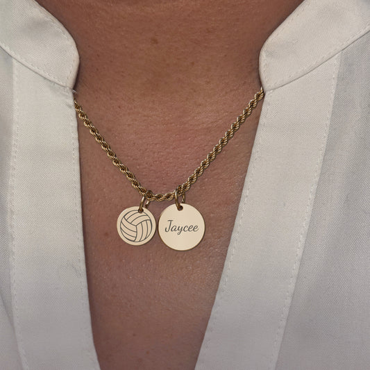 Personalized Two-Charm Volleyball Necklace | Stainless Steel & 18K Gold PVD