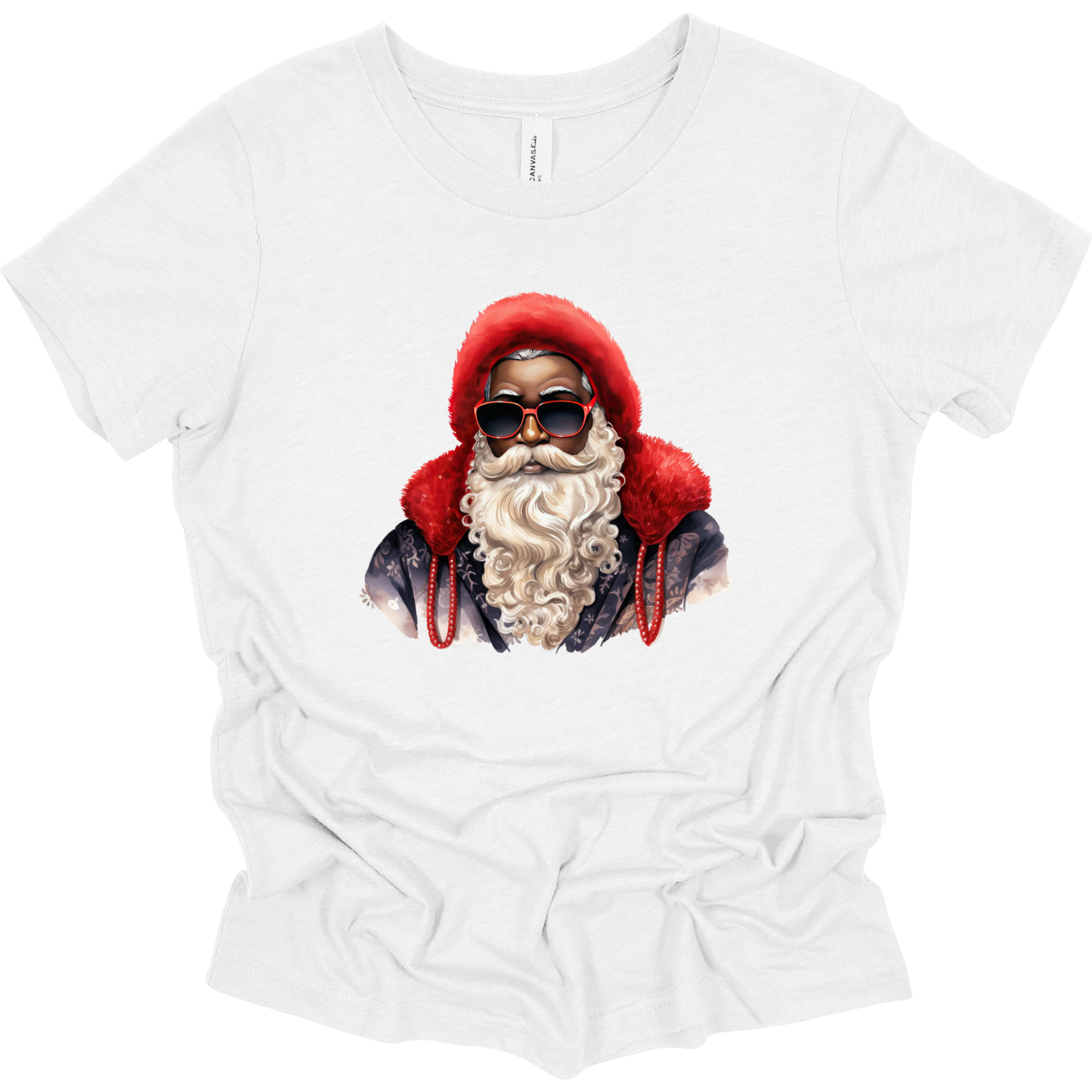 Youth Red Hat Sunglasses Black Santa T-Shirt