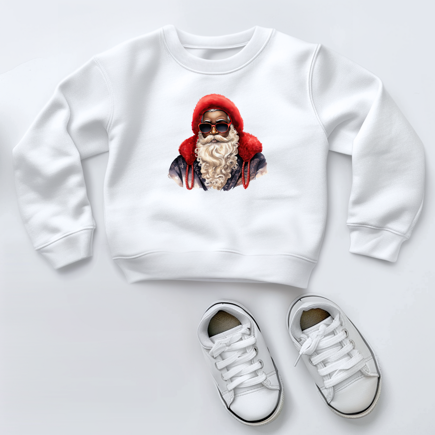 Youth Red Hat Sunglasses Black Santa Crewneck Sweatshirt